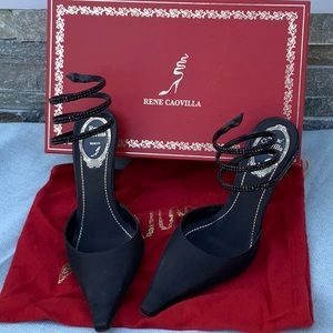 RENE CAOVILLA HEELED SATIN KITTEN  SZ 37.5 #RRR